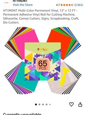 Cricut Supply Multi-Color Permanent Self Adhesive Vinyl Sheets - 65 PCS